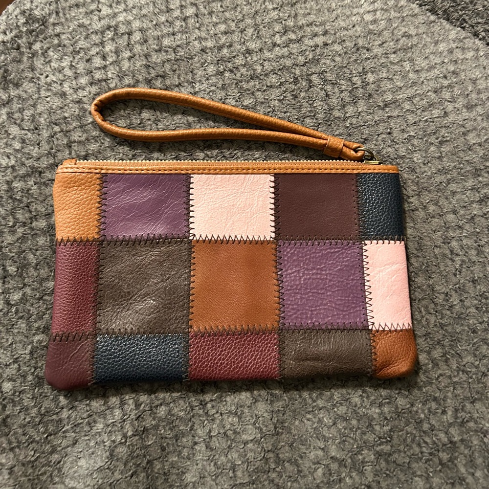 Kooba Patchwork Leather Wristlet in Earth Tones